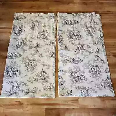 Vintage Country Curtains Two Panels Rod Pocket 52 X97  Toile Prairie Farmhouse  • $49.88