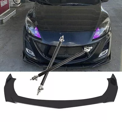 For Mazda 3 Sedan / Hatchback Black Front Bumper Lip Spoiler Splitter+Strut Rods • $59.99