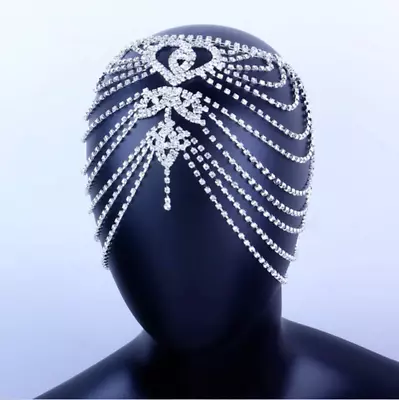 Wedding Turban Headpiece Bohemian Gypsy Beaded Crystal Forehead Elven Head Chain • $28.40