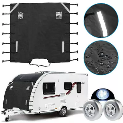 210D Waterproof Caravan Front Towing Cover Protector Shield Guard + 2 LED Light • $39.49