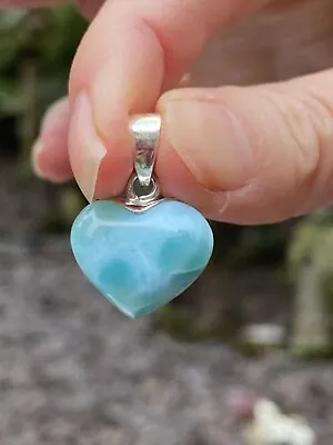 Larimar Heart Pendant AAA+ Handmade In  The Dominican Republic 925 Silver 30 • £34.99