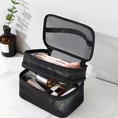 Mesh Bag Travel Cosmetic Bag Makeup Case Pouch Toiletry Organizer Large Capacity • £3.79