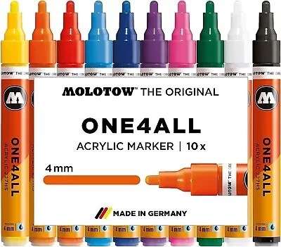 MOLOTOW ONE4ALL Acrylic Paint Marker Set 10 Basic Colors #1 4mm (200.456) • $80