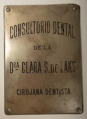 Vintage Plated Brass Dentist Sign (O2L) Consultorio Cirujana (JSF6) Mexico • $495