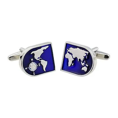 Blue Enamelled Map Of The World Joining Cufflinks Presented In A Box X2AJA1076 • £4.75