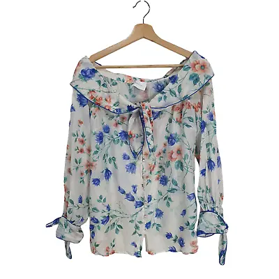 Alice McCall Size M Floral Silk Cotton Off Shoulder Tie Cuff Tell Her Blouse Top • $49.95