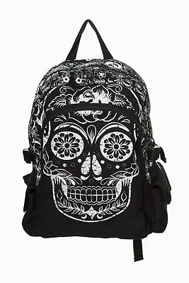 £27.99 • Buy Black Gothic Emo Punk Rockabilly Floral Mexican Skull Collins Backpack BANNED