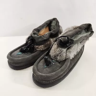 Manitobah Mukluks Waterproof Keewatin Fur Beaded Boots Size Ladies 9 Gray New • $89.99