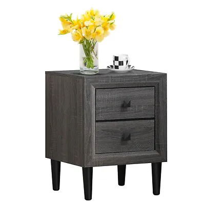 $79.98 • Buy Nightstand W/2 Drawers Multipurpose Retro Grey Bedside Table Fully Assembled