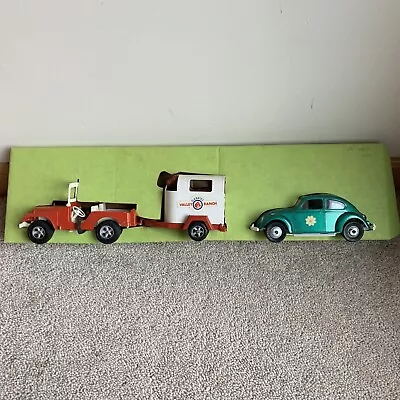 Vtg Hubley Mighty Mite Jeep N Horse Trailer W/2 Horses Green Volkswagen 70s NIB • $39.99