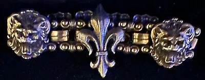 Vintage Silver Tone Lion Fleur De Lis Bracelet 7” • $50