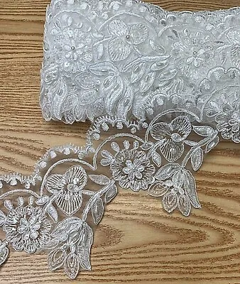 Bridal Dress Lace Trim Embroidered Beaded Ribbon Wedding Costume Ivory LP4 • £3.99