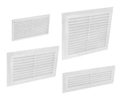 White Plastic Louvre Air Ventilator Vent Grille Cover Integral Flyscreen 4 Sizes • £6.49