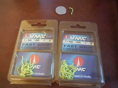 50 VMC Fastgrip Octopus  7109 FC Size 4 FLUORESCENT CHARTREUSE Hooks 2 PACKS 25 • $9.99
