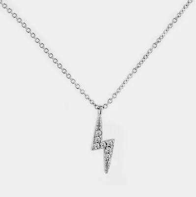 Tiny Lightning Silver Pave Cubic Zirconia White Gold Pendant Chain Necklace • $8.99