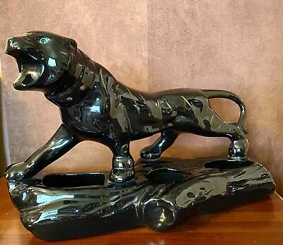Vintage MCM Ceramic Black Panther Planter Jaguar Succulent Pot • $65