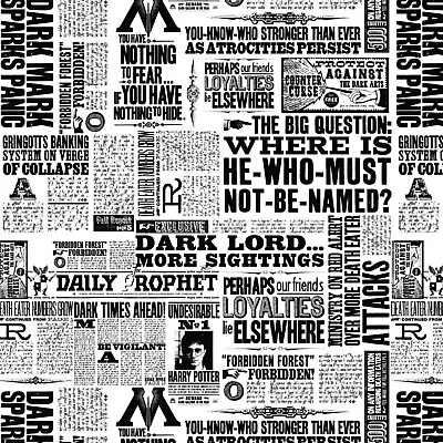 Harry Potter Hogwarts Daily Prophet Newspaper White Cotton Fabric Per 50cm  HP12 • £7