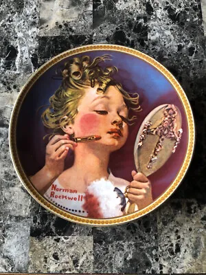 1982 Knowles China Norman Rockwell Girl Lipstick Mirror Numbered Plate 8631 D • $15