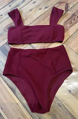 Ladies Vintage Style High Waisted Bikini Burgundy Size S Padded • $4.97