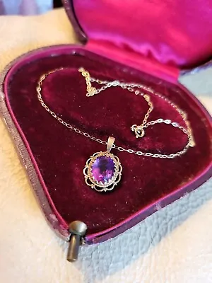 £225 • Buy Antique 375 9Ct Yellow Gold Amethyst Purple Delicate Chain Necklace Edwardian