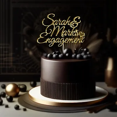 Personalised Engagement Acrylic Mirror Cake Topper Wedding Engaged Cake Party • £3.99