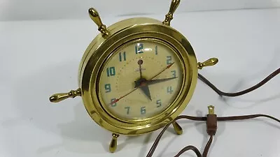 Vintage Nautical Brass Ships Wheel Alarm Clock - Warren Telechron Model 7H109 • $24.95