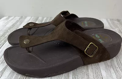 Skechers Tone Ups Sandals Womens 10 Brown Suede Leather Thong Flip Flops Shoes • $21.99