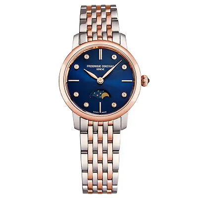 FREDERIQUE CONSTANT FC-206ND1S2B Slimline Moon Phase Blue Dial Ladies Watch • $1744