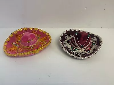 Mini Sombreros 6.5 In Pink And Burgundy Velvet Colorful Designs Mexican U1000 • $13.99