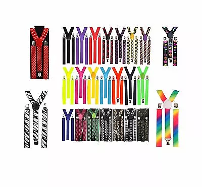  Trouser/ Pants Braces Suspender Elasticated Adjustable Clip On Printed & Plain • £4.50