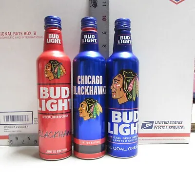 $25 • Buy Bud Light Aluminum 3 Years Beer Bottles Chicago Blackhawks NHL Empty LOT 