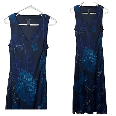 VTG Eva Blue Petite Ladies Long Floral Sleeveless Blue Stylish Dress SZ 8P • $23.98