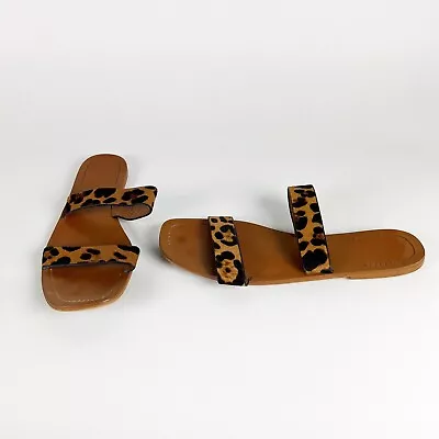 Zara Faux Vegan Cheetah Leopard Animal Calf Hair Print Flat Sandals Shoes Brown  • $7.50