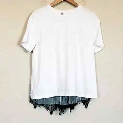 Zara White T Shirt Pleated Back Mesh Lace • $22
