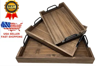 3 Piece Decorative Nested Vintage Wood Serving Tray Set For Coffee（Original $40) • $14.99