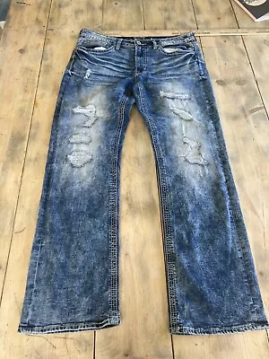 Salvage Jeans Mens 36 Mayhem Straight Dark Acid Wash Distressed Buckle • $34.99