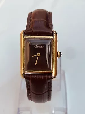 Cartier Tank 18k Gold Electroplated Swiss Made Manual Wind Men Brown Dial Watch • $750