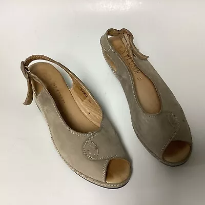 La Plume Womens 38 Sandals Beige Leather Lace Up Slingback Wedge Shoes Vintage • $24.99