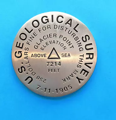 Glacier Point Yosemite  US GEOLOGICAL SURVEY BENCH MARK Steel PAPERWEIGHT 3 1/4” • $30