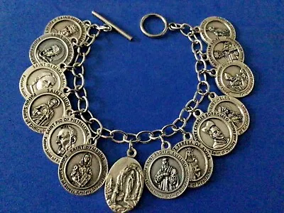 Custom Religious Catholic Saint Medal Charm Bracelet HEALING SAINTS Lourdes #2 • $39.98