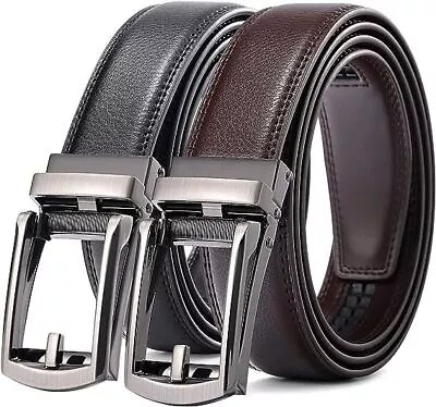 28″-48″ Men's Leather Ratchet Dress Belts Automatic Buckle Click Sliding Belt • $15.98