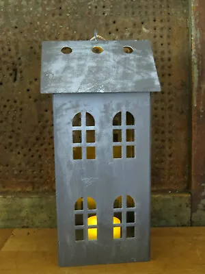 Colonial Salt Box House Candle Lantern Punched Tin Punch Primitive W Candle 8  • $19.12