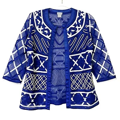 Chicos Travelers Mesh Jacket Womens Size 00 US 0 2 Blue Open Front • $29.65