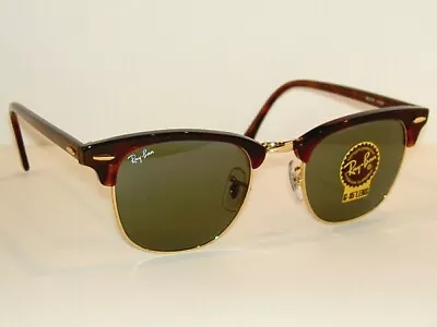 New Ray Ban Sunglasses Tortoise CLUBMASTER RB 3016F W0366 G-15 Green Lenses 55mm • $123.95