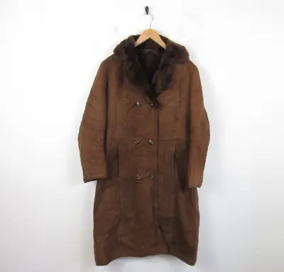 Vintage Real SHEEPSKIN Brown SHEARLING COAT Winter Jacket Womens 34 -36  Chest • £23.09