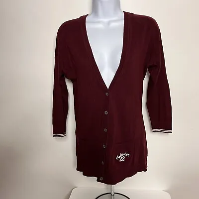 Hollister Button Down Cardigan Sweater Women's XS Long Sleeve V Neck Maroon • $14.99