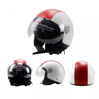 Vintage Leather Jet Helmet Motorcycle Helmet Open Face Scooter Helmet With Visor • $78.88