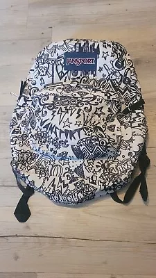 Jansport Backpack Doodle Graffiti Rock-n-Roll Skulls 2 Pocket Bookbag • $12.58