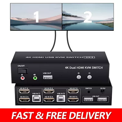 HDMI KVM Switch Dual Monitor 4K@60Hz 2Port USB KVM Switcher Keyboard Mouse Share • $69.95