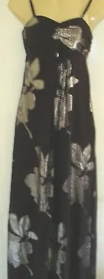 Women's Holly Willoughby Silk Metallic Maxi Dress Purple Silver Leaf 6 UK  • £30